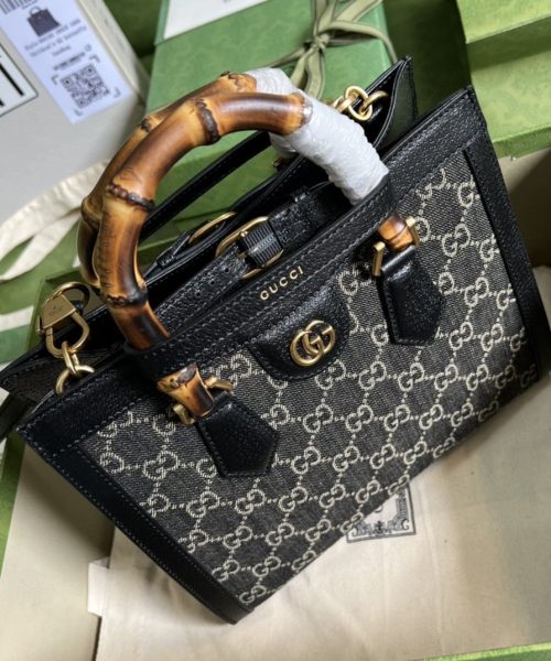 1:1 Replica Gucci Diana Small Tote Bag Black For Women 10.6in/27cm GG 660195 17QDT 3177