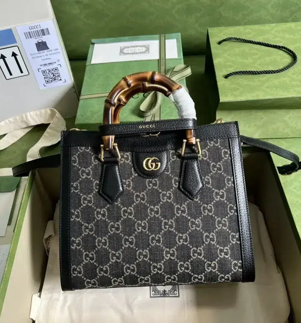 1:1 Replica Gucci Diana Small Tote Bag Black For Women 10.6in/27cm GG 660195 17QDT 3177