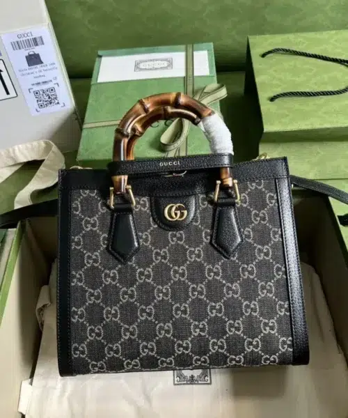 1:1 Replica Gucci Diana Small Tote Bag Black For Women 10.6in/27cm GG 660195 17QDT 3177
