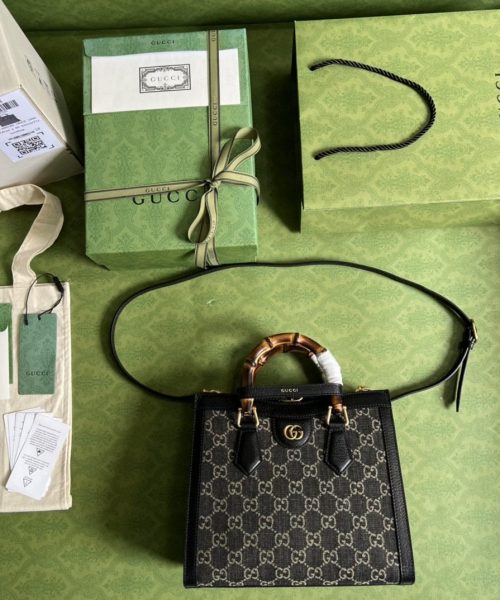 1:1 Replica Gucci Diana Small Tote Bag Black For Women 10.6in/27cm GG 660195 17QDT 3177