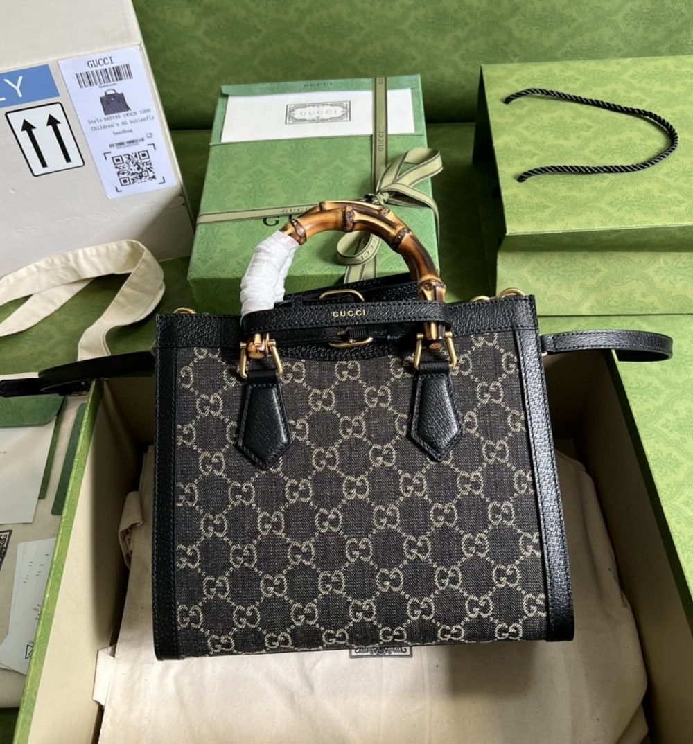 1:1 Replica Gucci Diana Small Tote Bag Black For Women 10.6in/27cm GG 660195 17QDT 3177