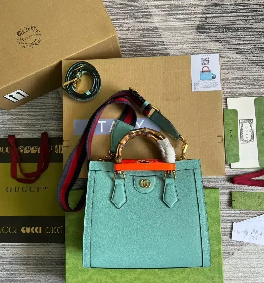 1:1 Replica Gucci Diana Small Tote Bag Light Blue For Women, Women's Bags 11in/27cm GG