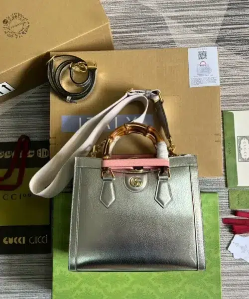 1:1 Replica Gucci Diana Small Tote Bag Silver For Women, Women's Bags 11in/27cm GG