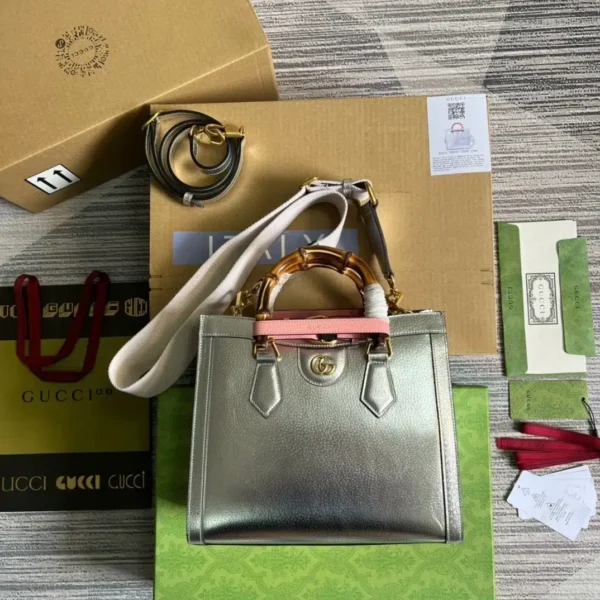 1:1 Replica Gucci Diana Small Tote Bag Silver For Women, Women's Bags 11in/27cm GG