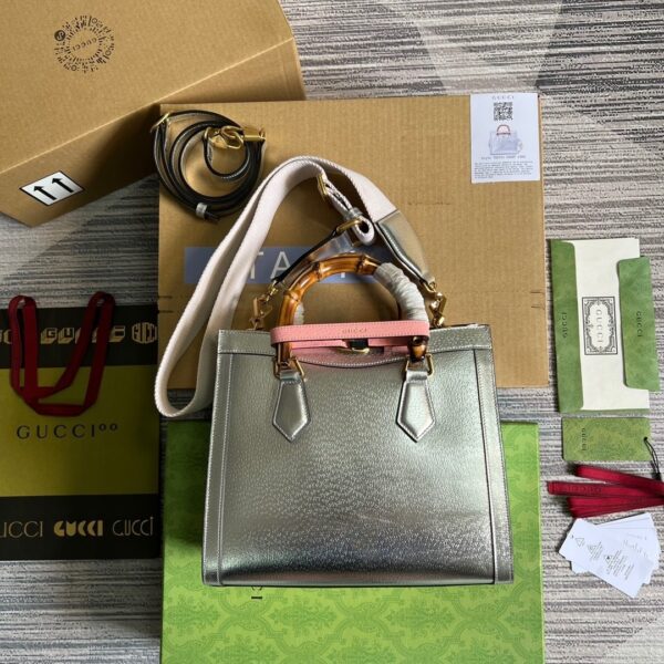 1:1 Replica Gucci Diana Small Tote Bag Silver For Women, Women's Bags 11in/27cm GG