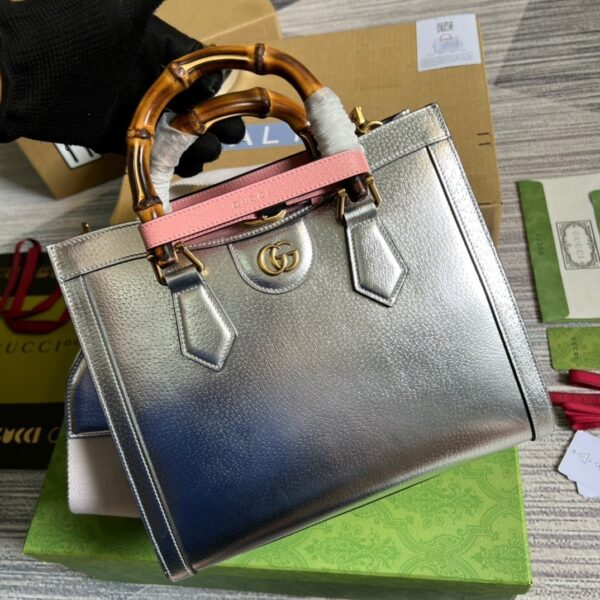 1:1 Replica Gucci Diana Small Tote Bag Silver For Women, Women's Bags 11in/27cm GG