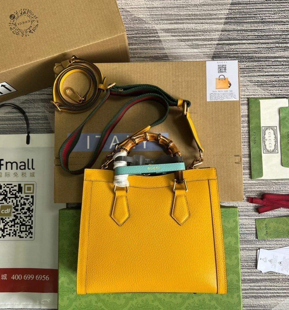 1:1 Replica Gucci Diana Small Tote Bag Yellow For Women, Women's Bags 11in/27cm GG ‎