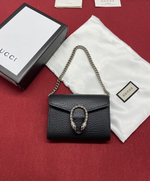 1:1 Replica Gucci Dionysus Black Chain Super Mini Bags For Women 11cm/4.3 GC