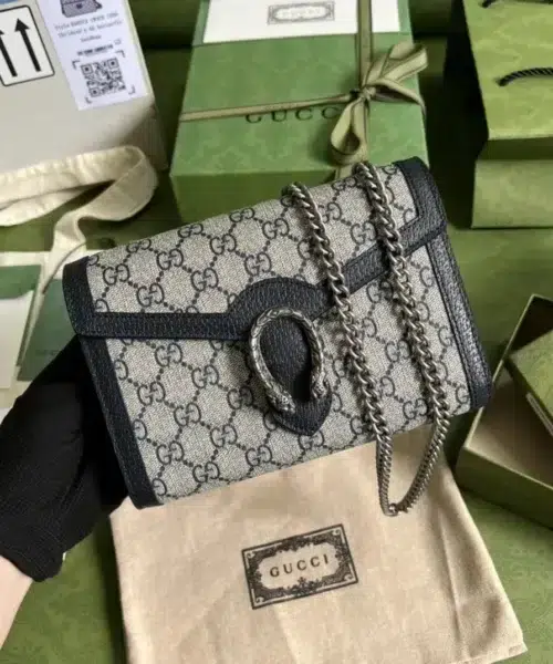 1:1 Replica Gucci Dionysus GG Chain Wallet Beige And Blue Supreme Canvas For Women 8in/20cm 401231 K9GSN 4075