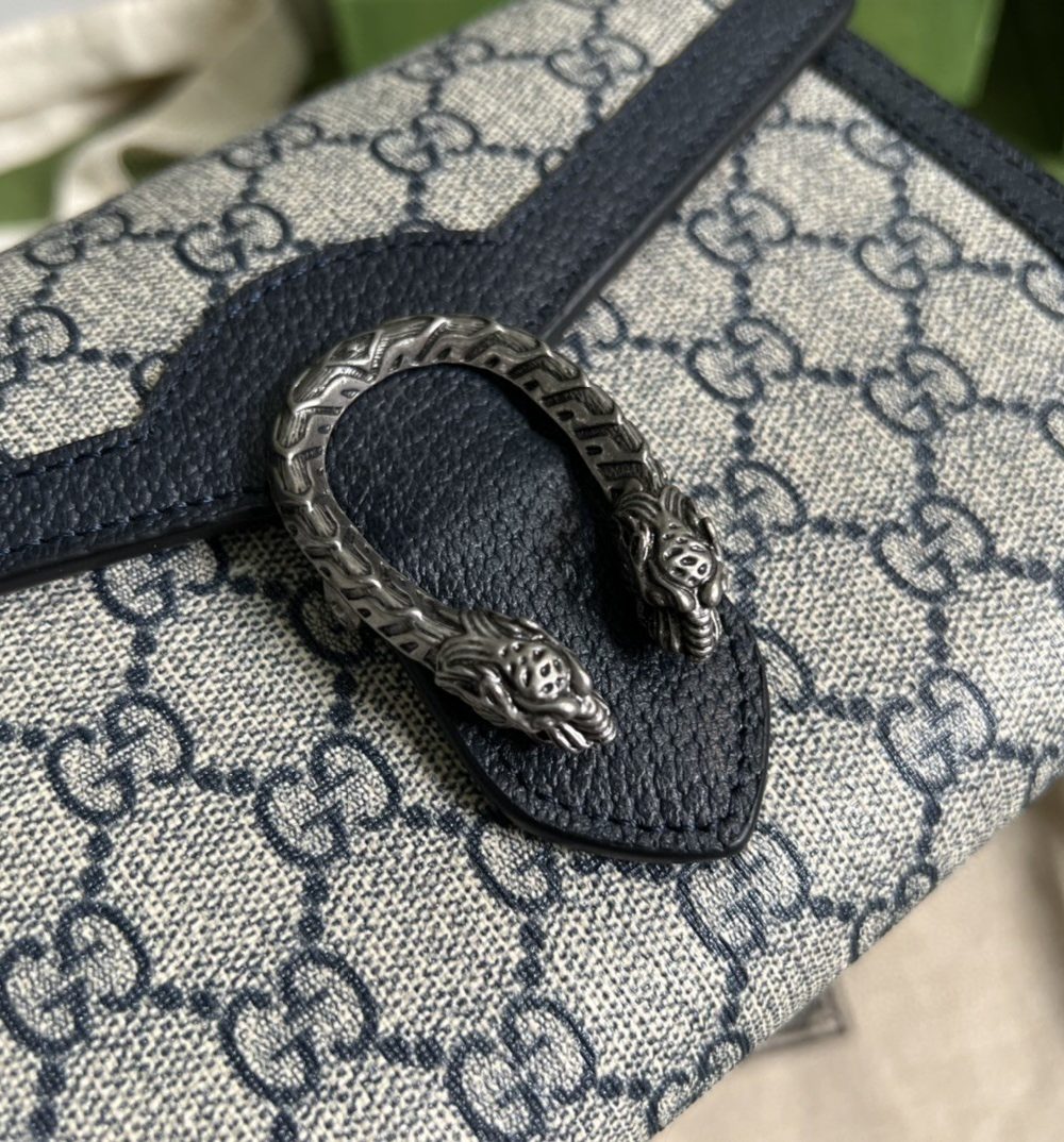 1:1 Replica Gucci Dionysus GG Chain Wallet Beige And Blue Supreme Canvas For Women 8in/20cm 401231 K9GSN 4075