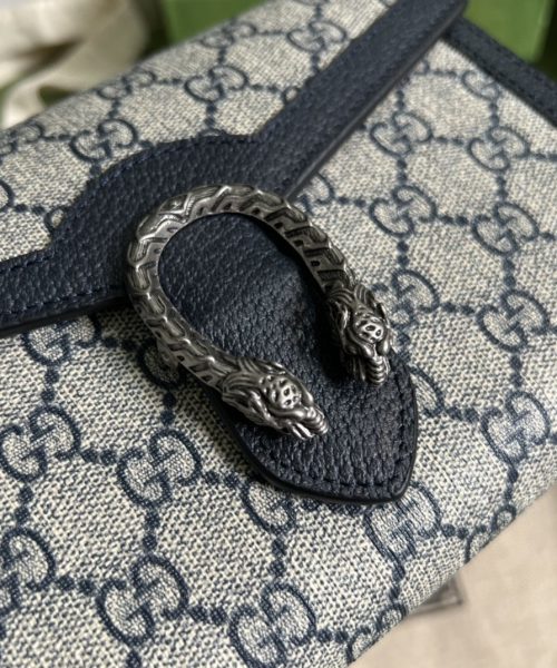 1:1 Replica Gucci Dionysus GG Chain Wallet Beige And Blue Supreme Canvas For Women 8in/20cm 401231 K9GSN 4075
