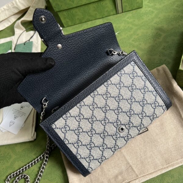 1:1 Replica Gucci Dionysus GG Chain Wallet Beige And Blue Supreme Canvas For Women 8in/20cm 401231 K9GSN 4075