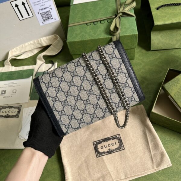 1:1 Replica Gucci Dionysus GG Chain Wallet Beige And Blue Supreme Canvas For Women 8in/20cm 401231 K9GSN 4075