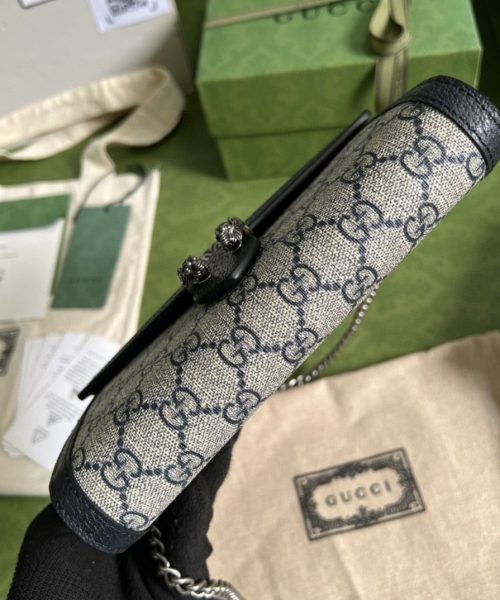 1:1 Replica Gucci Dionysus GG Chain Wallet Beige And Blue Supreme Canvas For Women 8in/20cm 401231 K9GSN 4075