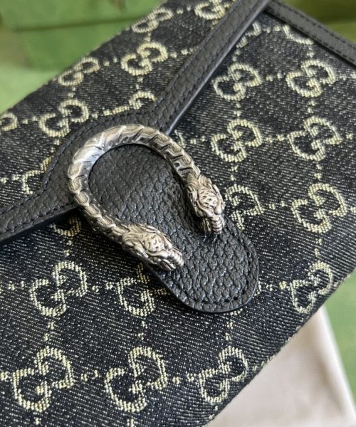 1:1 Replica Gucci Dionysus GG Mini Chain Bag Black And Ivory GG Denim Jacquard For Women 8in/20cm 401231 UN3BN 1274
