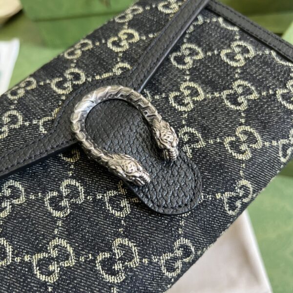 1:1 Replica Gucci Dionysus GG Mini Chain Bag Black And Ivory GG Denim Jacquard For Women 8in/20cm 401231 UN3BN 1274