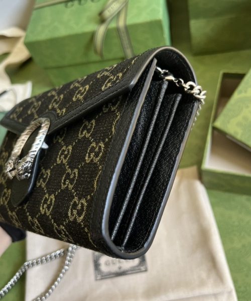1:1 Replica Gucci Dionysus GG Mini Chain Bag Black And Ivory GG Denim Jacquard For Women 8in/20cm 401231 UN3BN 1274