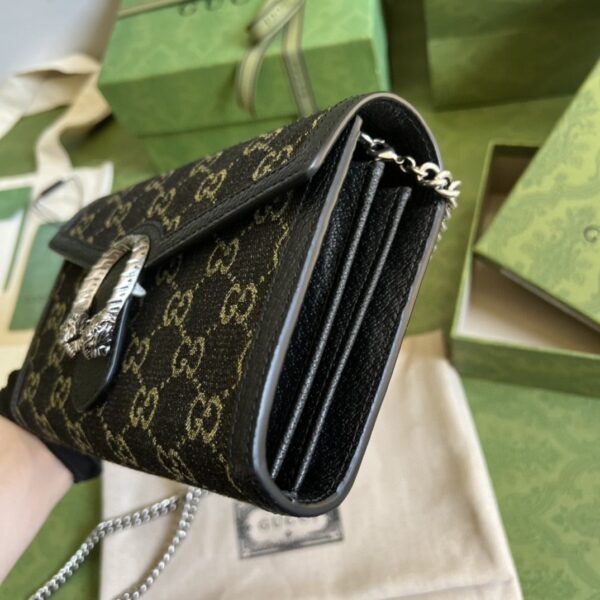 1:1 Replica Gucci Dionysus GG Mini Chain Bag Black And Ivory GG Denim Jacquard For Women 8in/20cm 401231 UN3BN 1274