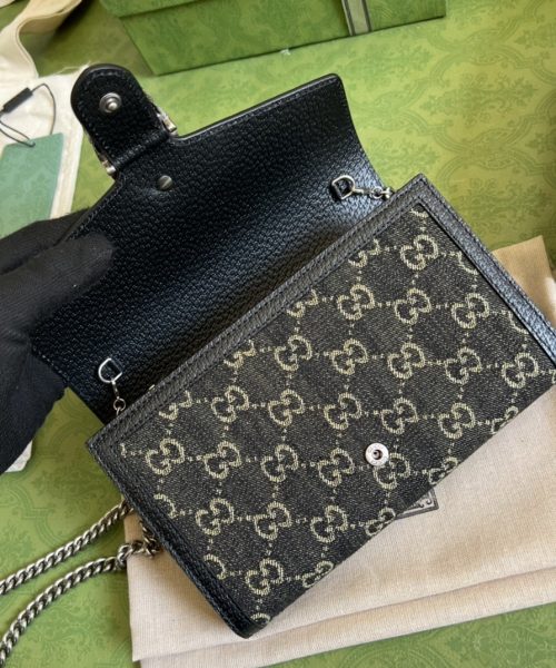 1:1 Replica Gucci Dionysus GG Mini Chain Bag Black And Ivory GG Denim Jacquard For Women 8in/20cm 401231 UN3BN 1274