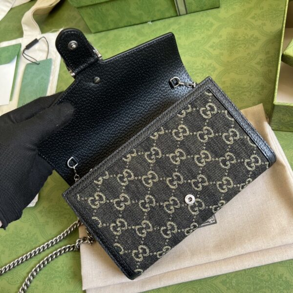 1:1 Replica Gucci Dionysus GG Mini Chain Bag Black And Ivory GG Denim Jacquard For Women 8in/20cm 401231 UN3BN 1274