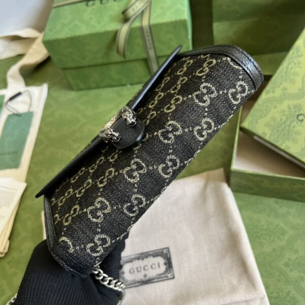 1:1 Replica Gucci Dionysus GG Mini Chain Bag Black And Ivory GG Denim Jacquard For Women 8in/20cm 401231 UN3BN 1274