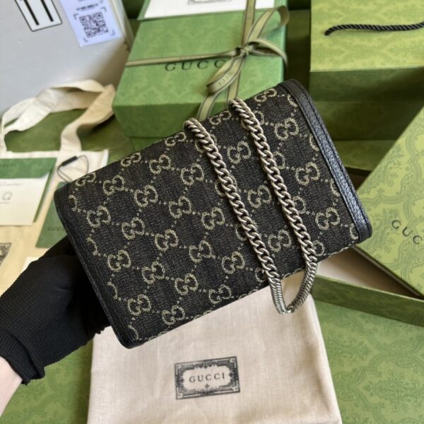 1:1 Replica Gucci Dionysus GG Mini Chain Bag Black And Ivory GG Denim Jacquard For Women 8in/20cm 401231 UN3BN 1274
