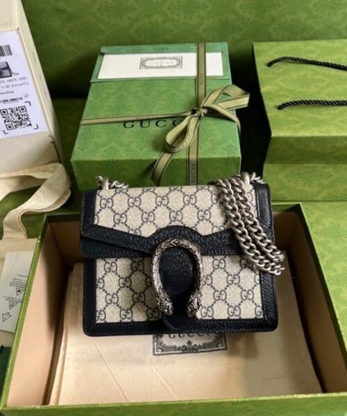 1:1 Replica Gucci Dionysus Mini Bag Beige And Blue GG Supreme Canvas For Women 7.5in/20cm