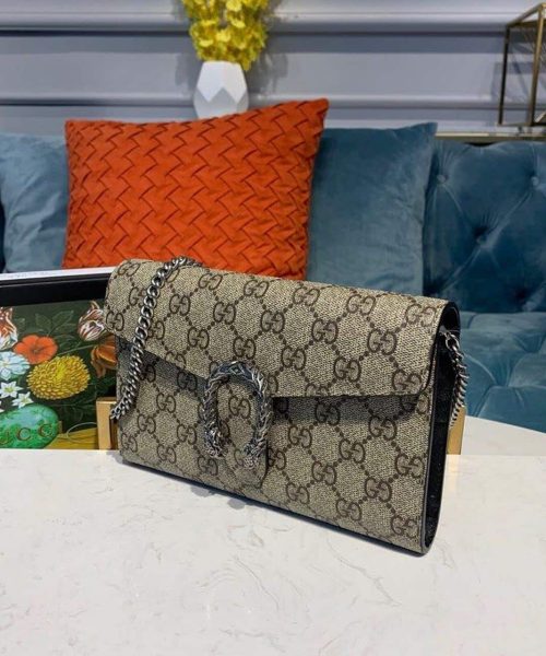 1:1 Replica Gucci Dionysus Mini Chain Bag Beige/Ebony GG Supreme Canvas For Women 8in/20cm GG 401231 KHNSN 8642