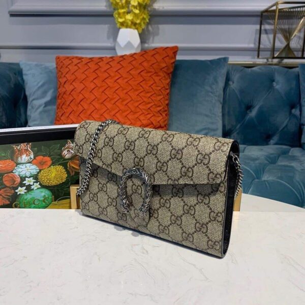 1:1 Replica Gucci Dionysus Mini Chain Bag Beige/Ebony GG Supreme Canvas For Women 8in/20cm GG 401231 KHNSN 8642