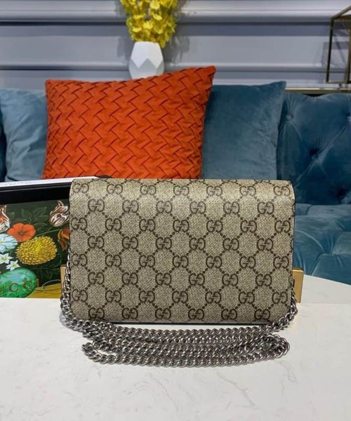1:1 Replica Gucci Dionysus Mini Chain Bag Beige/Ebony GG Supreme Canvas For Women 8in/20cm GG 401231 KHNSN 8642