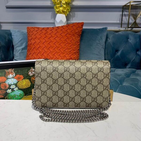 1:1 Replica Gucci Dionysus Mini Chain Bag Beige/Ebony GG Supreme Canvas For Women 8in/20cm GG 401231 KHNSN 8642