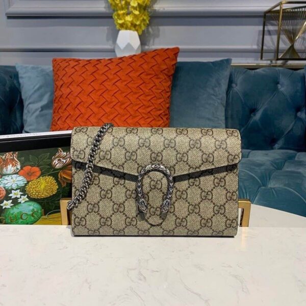 1:1 Replica Gucci Dionysus Mini Chain Bag Beige/Ebony GG Supreme Canvas For Women 8in/20cm GG 401231 KHNSN 8642