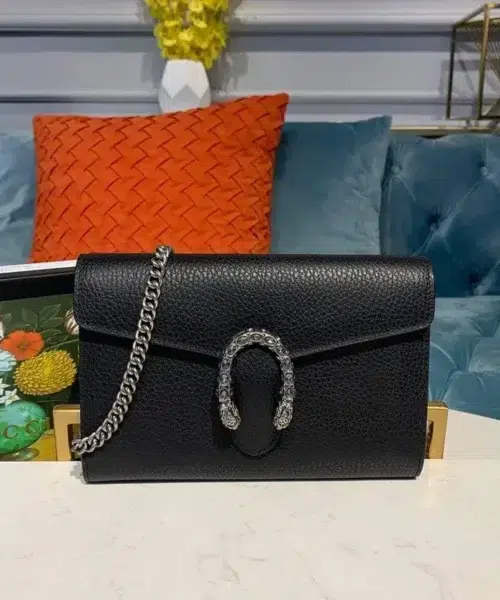 1:1 Replica Gucci Dionysus Mini Chain Bag Black Metal-Free Tanned For Women 8in/20cm GG 401231 CAOGN 8176