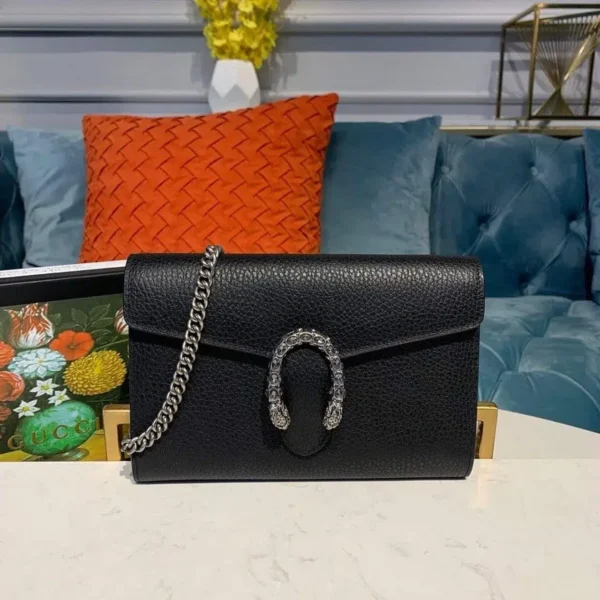 1:1 Replica Gucci Dionysus Mini Chain Bag Black Metal-Free Tanned For Women 8in/20cm GG 401231 CAOGN 8176