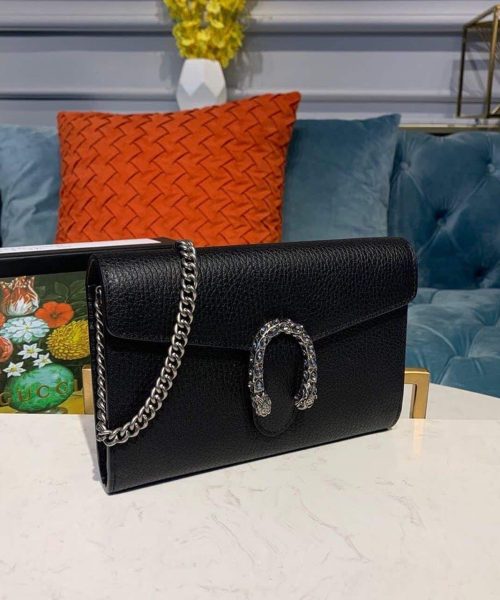 1:1 Replica Gucci Dionysus Mini Chain Bag Black Metal-Free Tanned For Women 8in/20cm GG 401231 CAOGN 8176