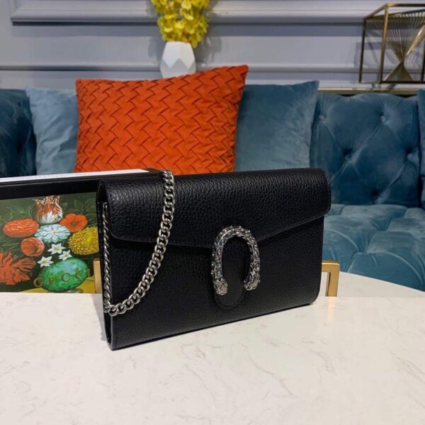 1:1 Replica Gucci Dionysus Mini Chain Bag Black Metal-Free Tanned For Women 8in/20cm GG 401231 CAOGN 8176