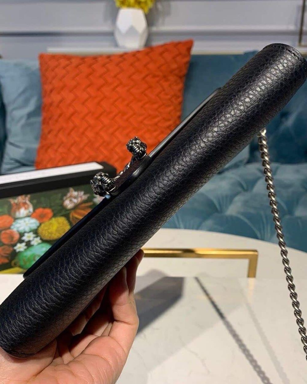 1:1 Replica Gucci Dionysus Mini Chain Bag Black Metal-Free Tanned For Women 8in/20cm GG 401231 CAOGN 8176