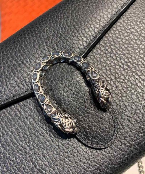 1:1 Replica Gucci Dionysus Mini Chain Bag Black Metal-Free Tanned For Women 8in/20cm GG 401231 CAOGN 8176