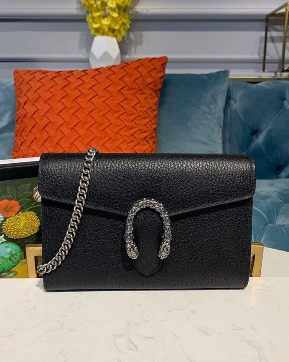 1:1 Replica Gucci Dionysus Mini Chain Bag Black Metal-Free Tanned For Women 8in/20cm GG 401231 CAOGN 8176