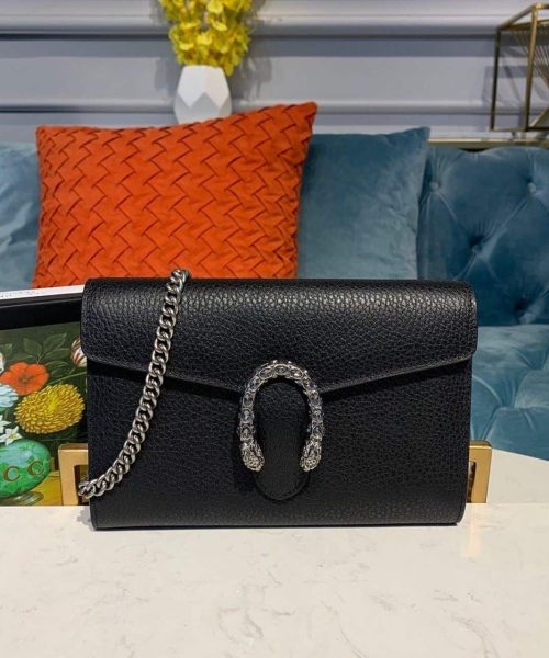 1:1 Replica Gucci Dionysus Mini Chain Bag Black Metal-Free Tanned For Women 8in/20cm GG 401231 CAOGN 8176