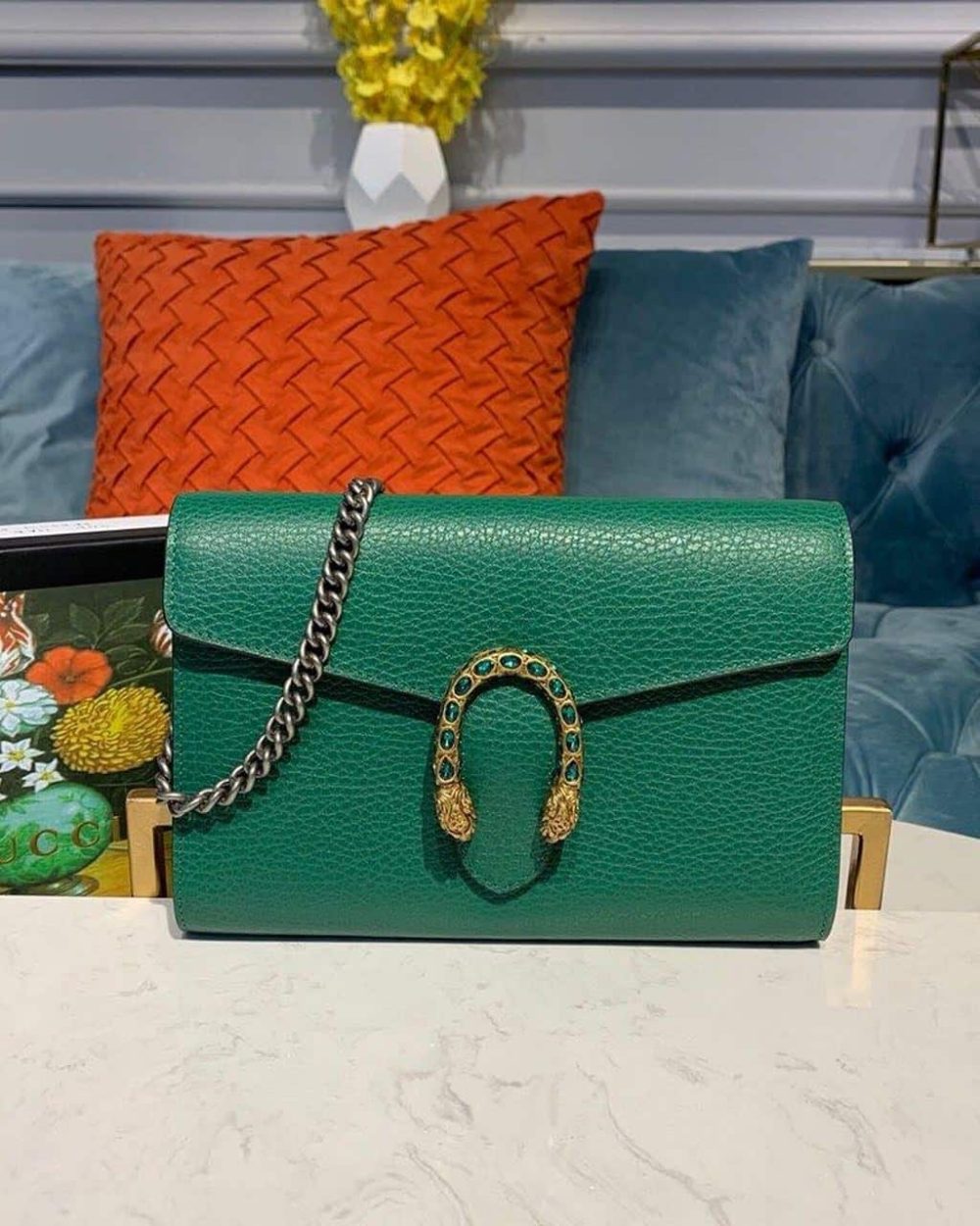 1:1 Replica Gucci Dionysus Mini Chain Bag Emerald Green Metal-Free Tanned For Women 8in/20cm GG 401231 CAOGX 3120