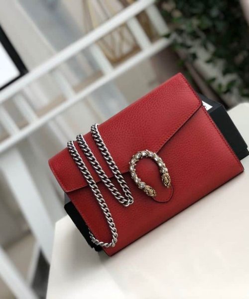 1:1 Replica Gucci Dionysus Mini Chain Bag Hibiscus Red Metal-Free Tanned For Women 8in/20cm GG 401231 CAOGX 8990
