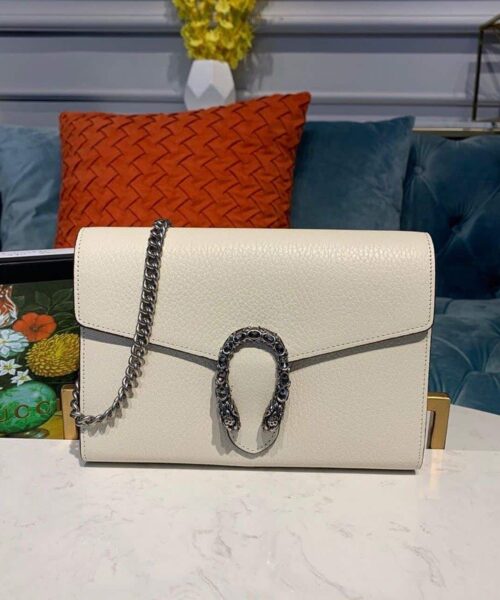 1:1 Replica Gucci Dionysus Mini Chain Bag White Metal-Free Tanned For Women 8in/20cm GG 401231 CAOGM 9174