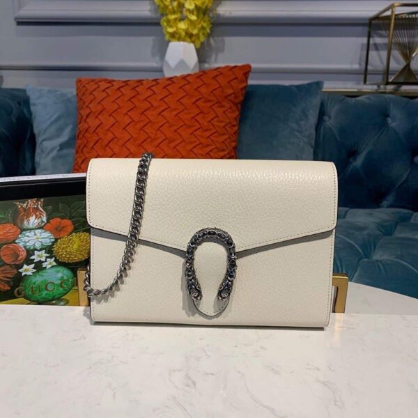 1:1 Replica Gucci Dionysus Mini Chain Bag White Metal-Free Tanned For Women 8in/20cm GG 401231 CAOGM 9174