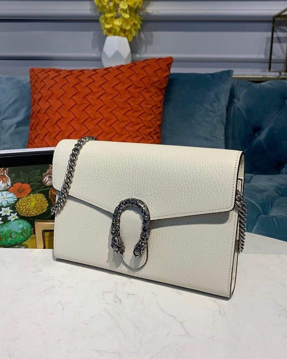 1:1 Replica Gucci Dionysus Mini Chain Bag White Metal-Free Tanned For Women 8in/20cm GG 401231 CAOGM 9174