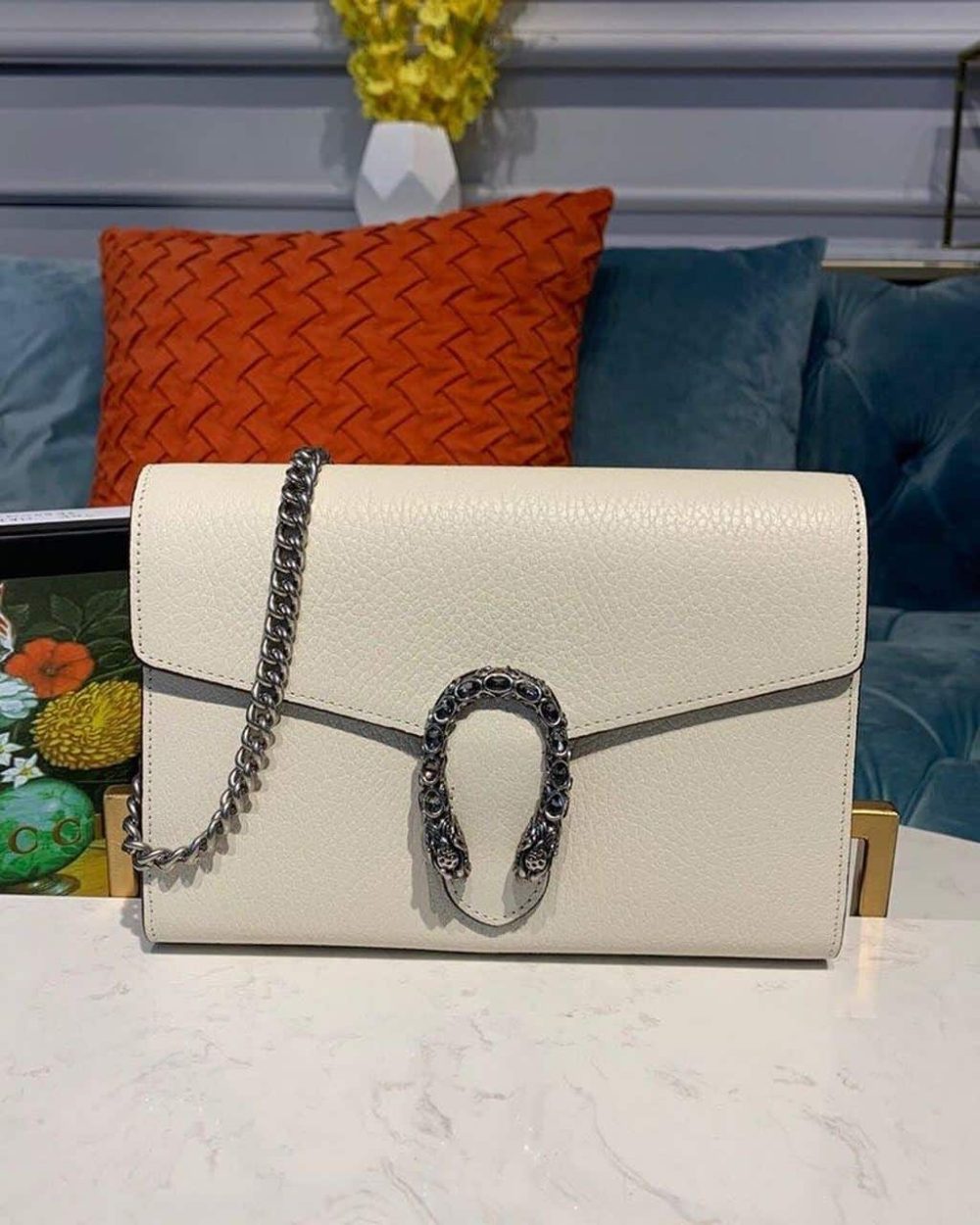 1:1 Replica Gucci Dionysus Mini Chain Bag White Metal-Free Tanned For Women 8in/20cm GG 401231 CAOGM 9174