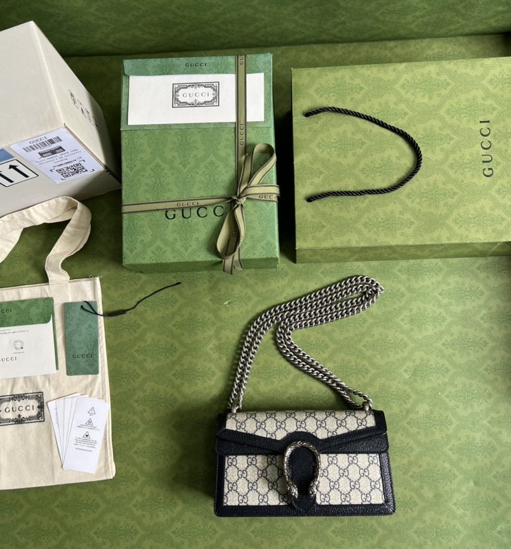 1:1 Replica Gucci Dionysus Small GG Shoulder Bag Beige And Blue GG Supreme Canvas For Women 10in/25cm 499623 K9GSN 4075