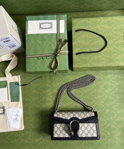 1:1 Replica Gucci Dionysus Small GG Shoulder Bag Beige And Blue GG Supreme Canvas For Women 10in/25cm 499623 K9GSN 4075