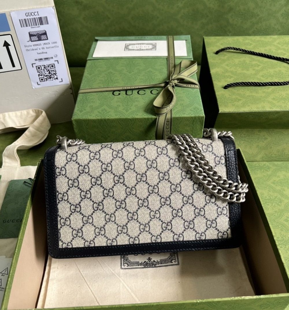 1:1 Replica Gucci Dionysus Small GG Shoulder Bag Beige And Blue GG Supreme Canvas For Women 10in/25cm 499623 K9GSN 4075