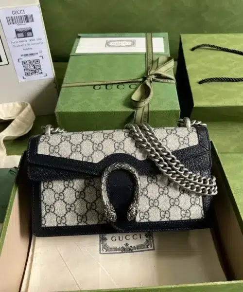 1:1 Replica Gucci Dionysus Small GG Shoulder Bag Beige And Blue GG Supreme Canvas For Women 10in/25cm 499623 K9GSN 4075